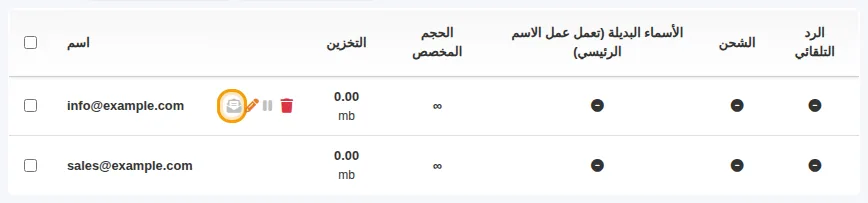 أيقونة فتح البريد بجوار الصندوق في لوحة التحكم