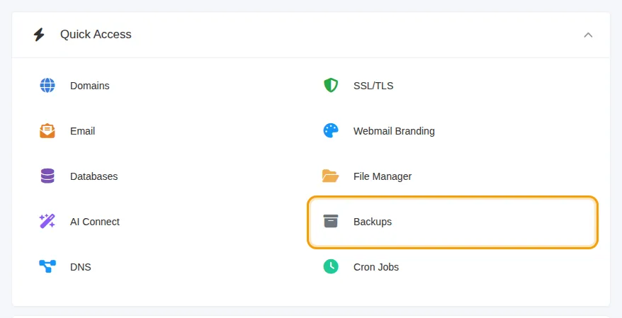 Backups in Quick Access