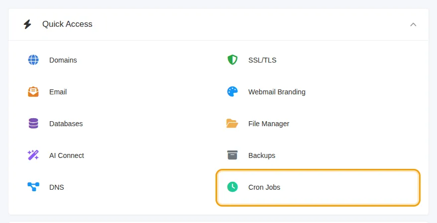 The Cron Jobs tile in Quick Access
