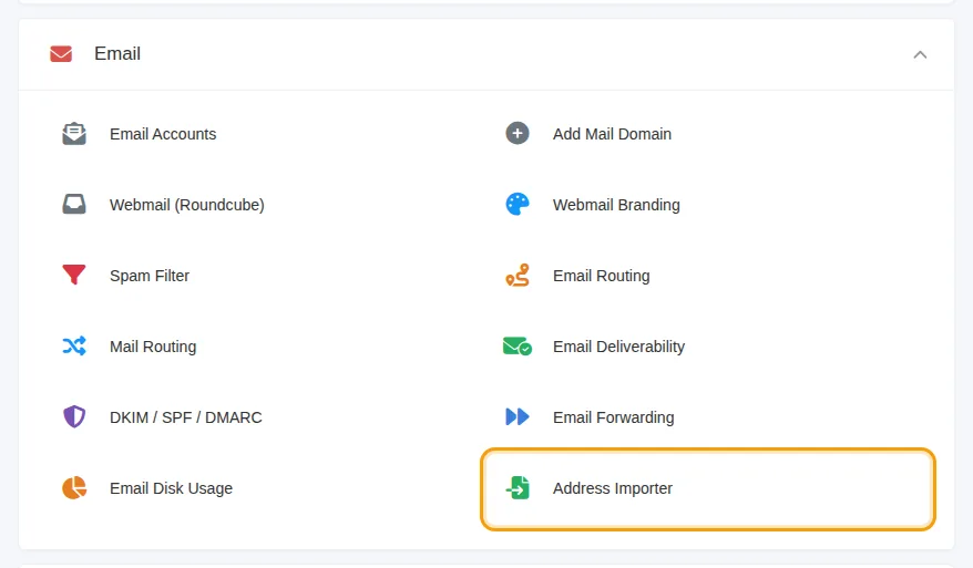 Address Importer in the Email section