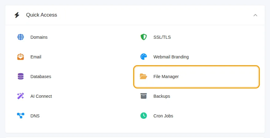 File Manager in Quick Access