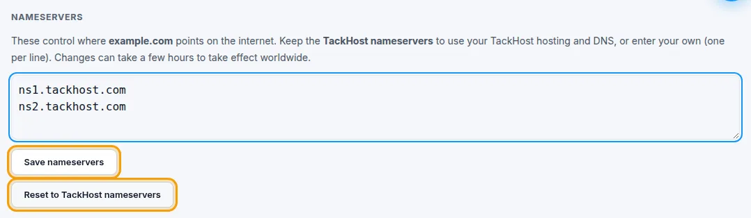 The Nameservers section