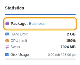 The Package line in the Statistics panel