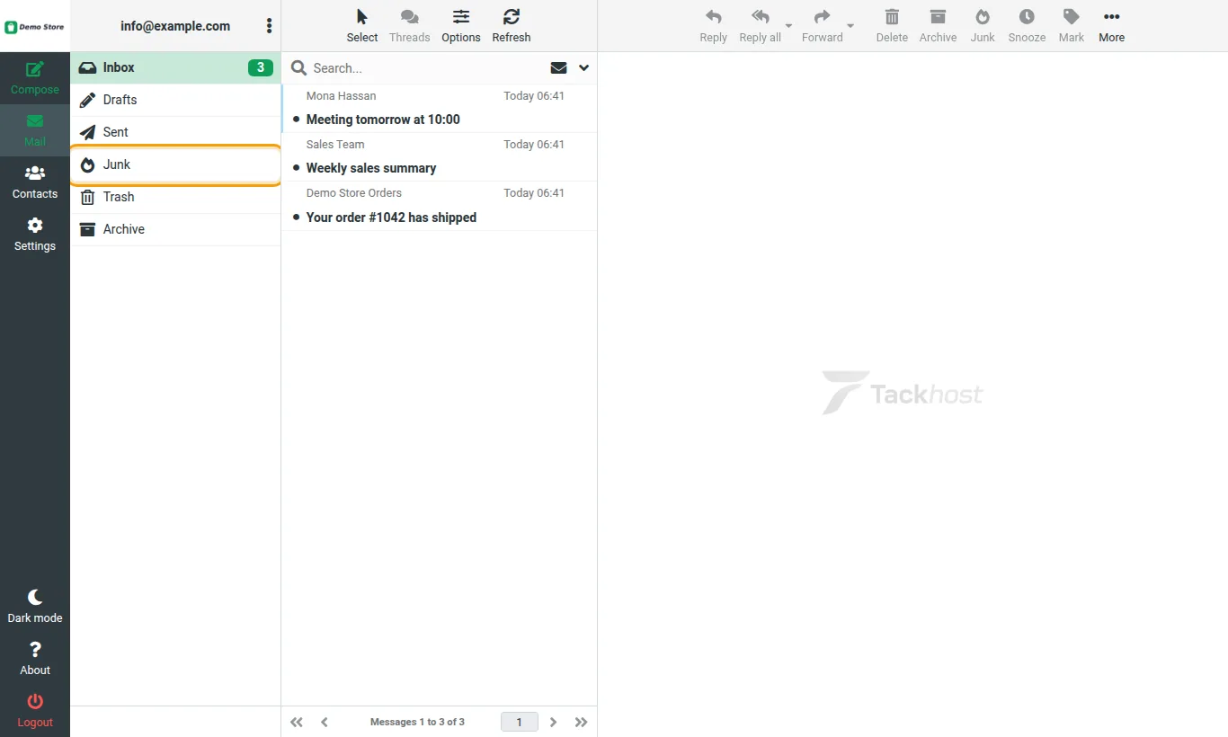 The Junk folder in webmail