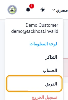 رابط الفريق في قائمة الحساب