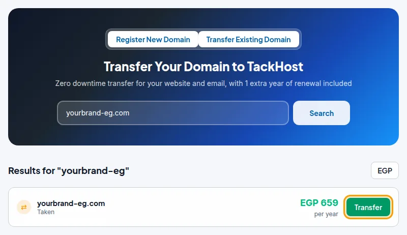 Searching for a domain to transfer