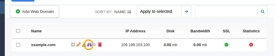The View Logs button next to the domain