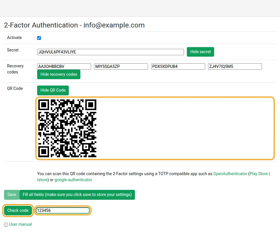 The QR code and the Check code box